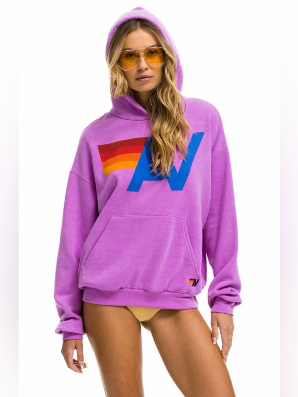 NWT - Aviator Nation - Relaxed Logo Pullover Hoodie - Neon Purple